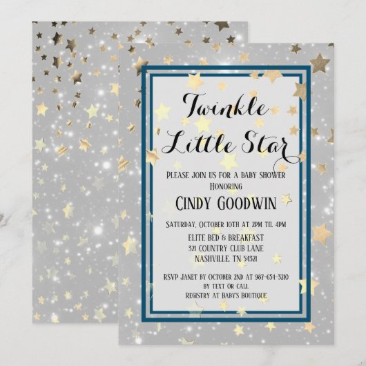 Twinkle Little Star Gold Glitter Baby shower Kaart (Voorkant / Achterkant)