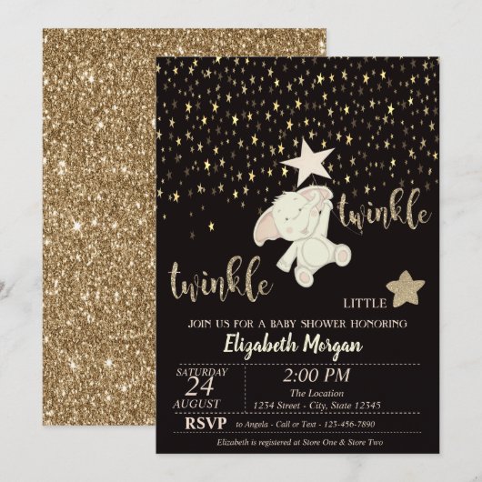 Twinkle Little Star Gold Glitter, Beer Baby shower Kaart (Voorkant / Achterkant)