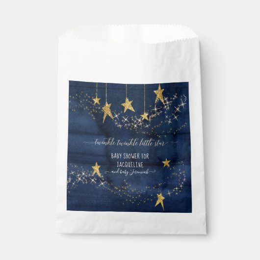 Twinkle Little Star Gold Navy Blue Boy Baby shower Bedankzakje (Voorkant)