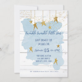 Twinkle Little Star Gold Wood Boy Baby shower Kaart