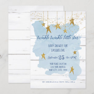 Twinkle Little Star Gold Wood Boy Baby shower Kaart