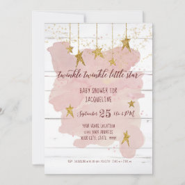 Twinkle Little Star Gold Wood Girl Baby shower Kaart