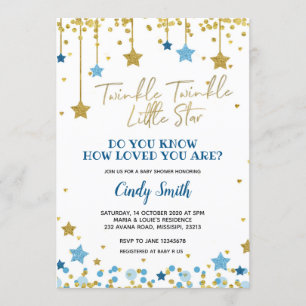 Twinkle Little Star Gouden Baby Shower Uitnodiging