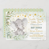 Twinkle Little Star Greenery Elephant Baby shower Kaart (Voorkant / Achterkant)