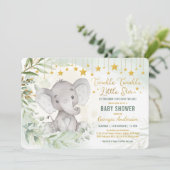 Twinkle Little Star Greenery Elephant Baby shower Kaart (Staand voorkant)
