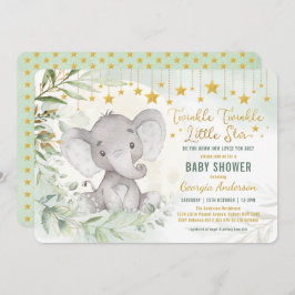 Twinkle Little Star Greenery Elephant Baby shower Kaart