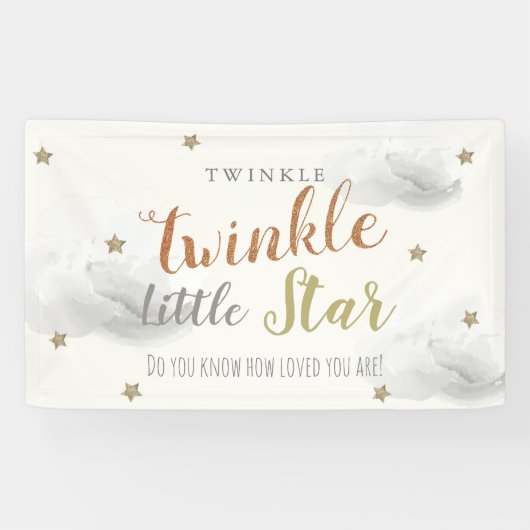 Twinkle Little Star Grey Baby shower Banner (Horizontaal)