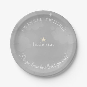 Twinkle Little Star Grey Baby shower Papieren Bordje