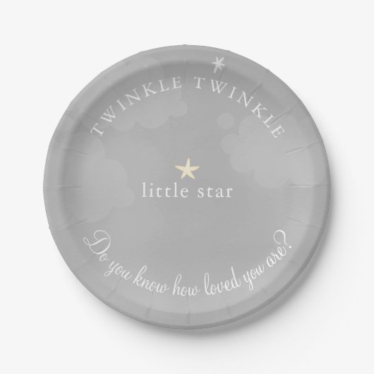 Twinkle Little Star Grey Baby shower Papieren Bordje (Voorkant)