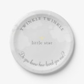 Twinkle Little Star Grey Baby shower Papieren Bordje (Voorkant)