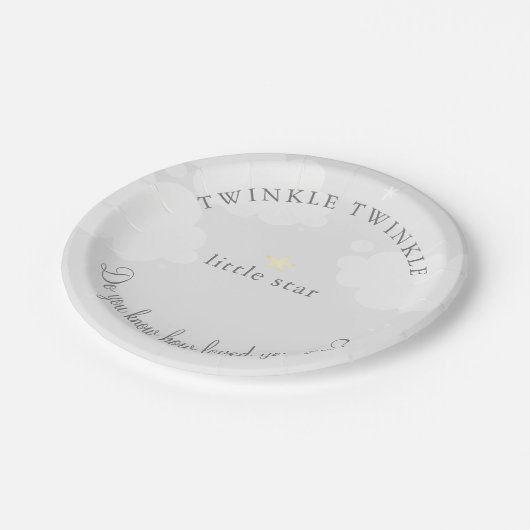 Twinkle Little Star Grey Baby shower Papieren Bordje (Gekanteld)