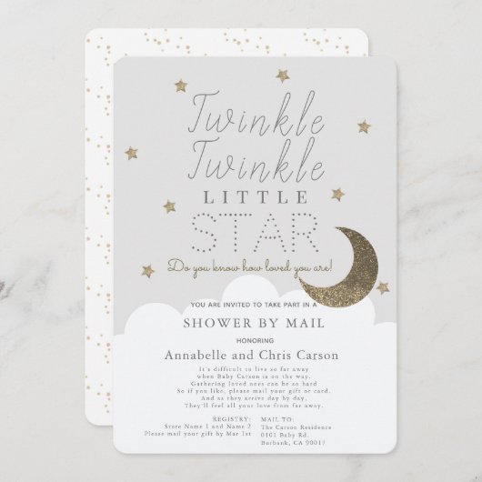 Twinkle Little Star Grey Baby shower per Mail Kaart (Voorkant / Achterkant)