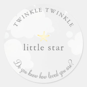 Twinkle Little Star Grey Baby shower Ronde Sticker