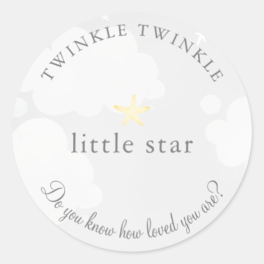 Twinkle Little Star Grey Baby shower Ronde Sticker (Voorkant)