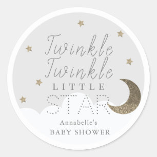 Twinkle Little Star Grey Baby shower Ronde Sticker