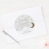 Twinkle Little Star Grey Baby shower Ronde Sticker (Envelop)