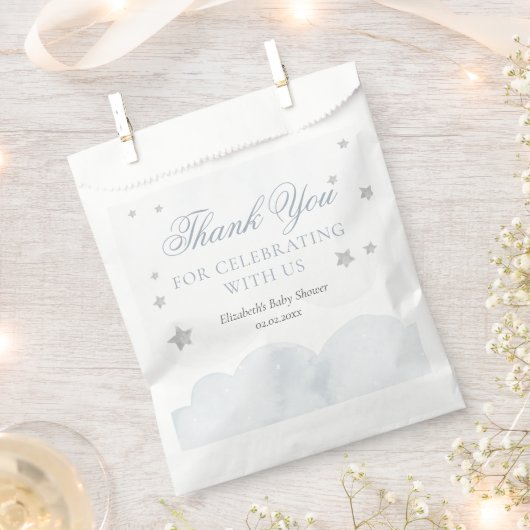 Twinkle Little Star Grey Blue Baby shower Bedankzakje (Geknipt)