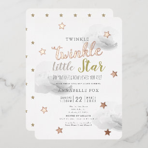 Twinkle Little Star Grey Clouds Baby shower Folie Uitnodiging