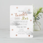 Twinkle Little Star Grey Clouds Baby shower Folie Uitnodiging (Staand Voorkant)