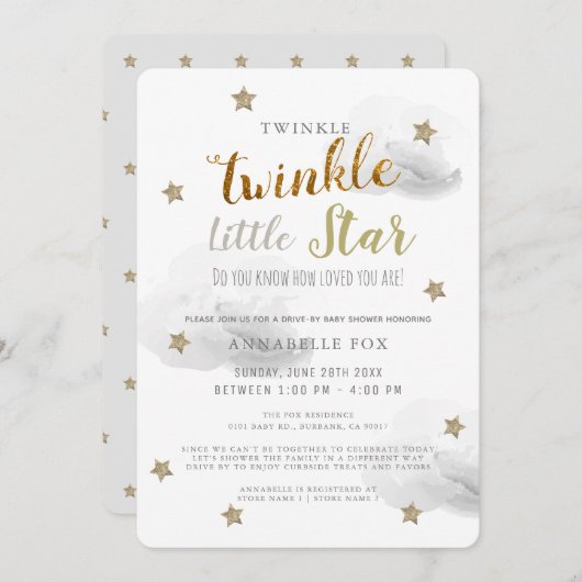 Twinkle Little Star Grey Drive-by Baby shower Kaart (Voorkant / Achterkant)