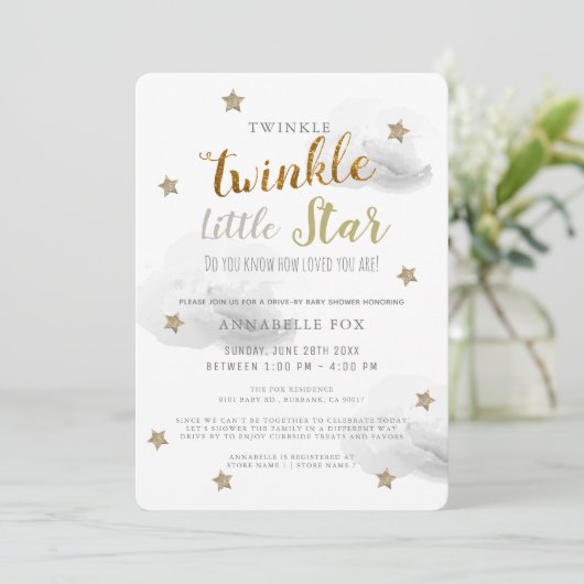 Twinkle Little Star Grey Drive-by Baby shower Kaart (Staand voorkant)