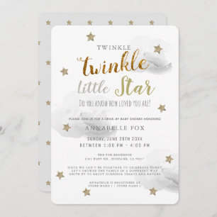 Twinkle Little Star Grey Drive-by Baby shower Kaart