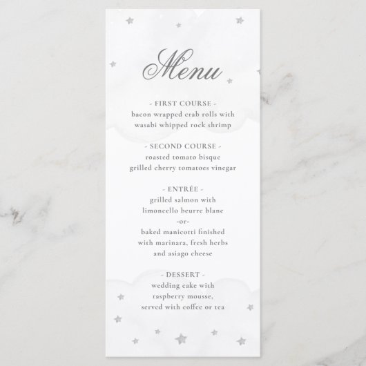 Twinkle Little Star Grey Elegant Baby shower Menu (Voorkant)