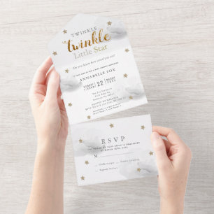 Twinkle Little Star Grey RSVP Baby shower all in o One Uitnodiging