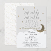 Twinkle Little Star Grey Virtual Baby shower Kaart (Voorkant / Achterkant)
