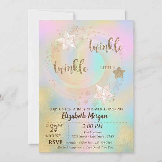 Twinkle Little Star Holographic Baby shower Kaart (Voorkant)