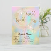 Twinkle Little Star Holographic Baby shower Kaart (Staand voorkant)