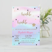 Twinkle Little Star Holographic Baby shower Kaart (Staand voorkant)