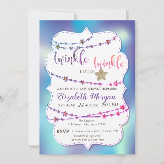 Twinkle Little Star Holographic Baby shower Kaart (Voorkant)