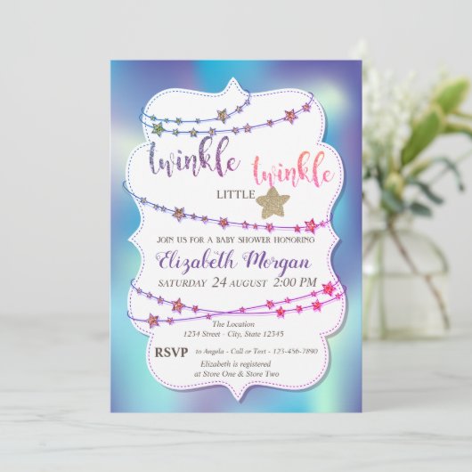 Twinkle Little Star Holographic Baby shower Kaart (Staand voorkant)