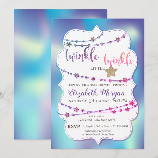 Twinkle Little Star Holographic Baby shower Kaart (Voorkant / Achterkant)