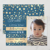 Twinkle Little Star Jongen 1e Verjaardag Save The Date (Voorkant / Achterkant)