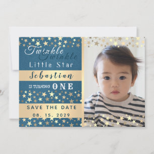 Twinkle Little Star Jongen 1e Verjaardag Save The Date