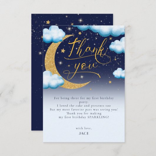 Twinkle Little Star Jongen Eerste Verjaardag Bedan Bedankkaart (Voorkant / Achterkant)