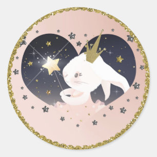 Twinkle Little Star Konijn Perzik Baby Shower Ronde Sticker