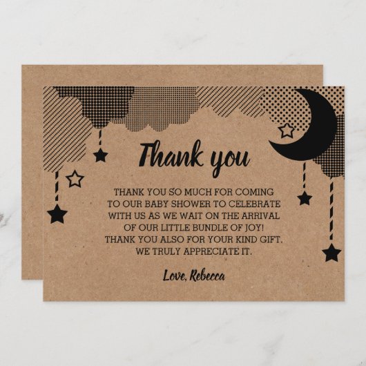 Twinkle Little Star Kraft Baby shower Dank u Bedankkaart (Voorkant / Achterkant)