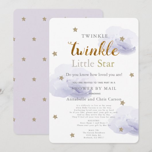 Twinkle Little Star Lavendel Baby Shower per Post Kaart (Voorkant / Achterkant)