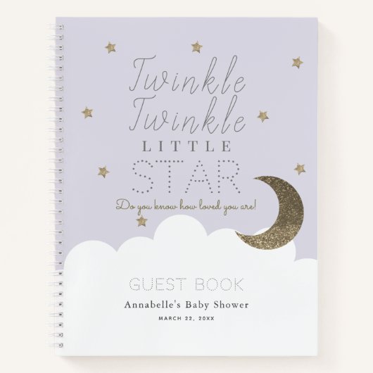 Twinkle Little Star Lavender Baby shower Guestbook Notitieboek (Voorkant)