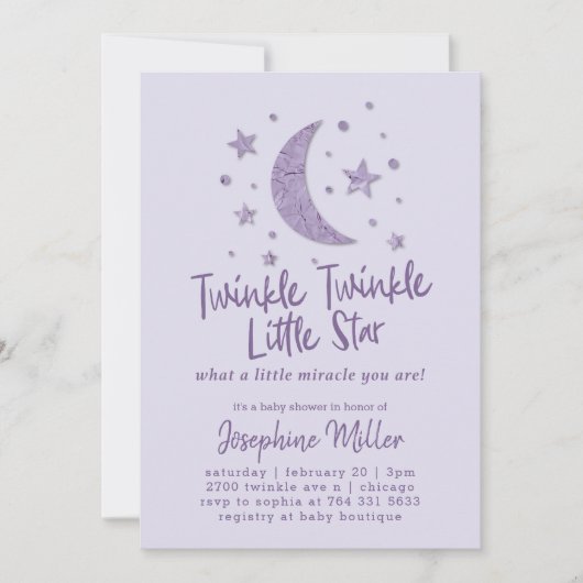 Twinkle Little Star Lavender Baby shower Kaart (Voorkant)