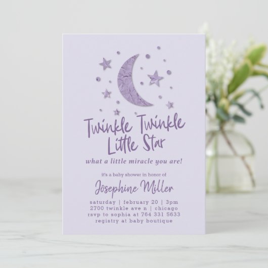 Twinkle Little Star Lavender Baby shower Kaart (Staand voorkant)
