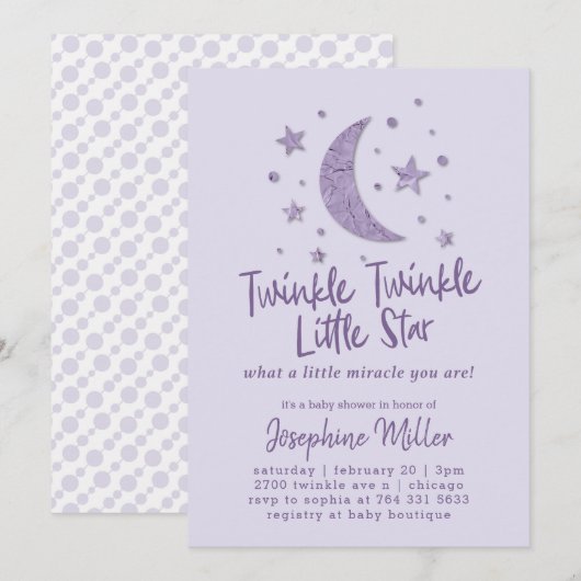 Twinkle Little Star Lavender Baby shower Kaart (Voorkant / Achterkant)
