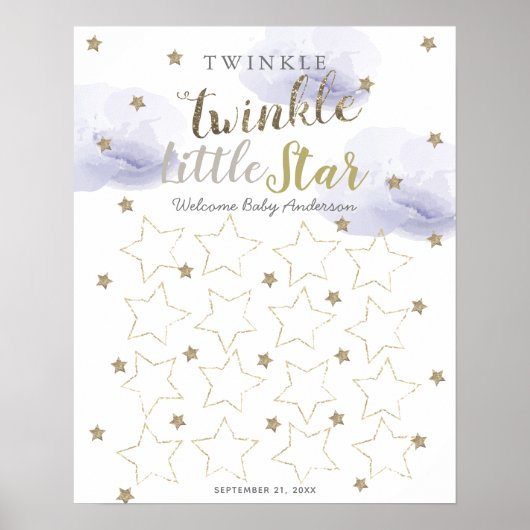 Twinkle Little Star Lavender Guest Book Sign Poster (Voorkant)