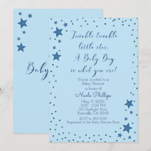 Twinkle Little Star Light Blue Boy Baby shower Kaart
