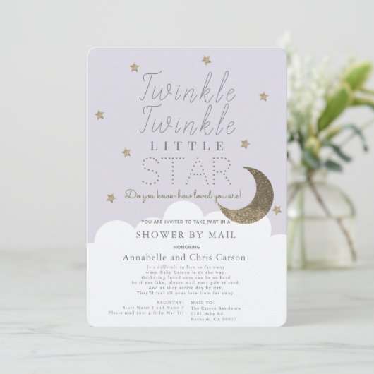 Twinkle Little Star Lila Baby shower per post Kaart (Staand voorkant)