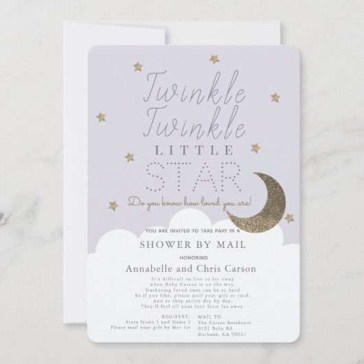Twinkle Little Star Lila Baby shower per post Kaart (Voorkant)