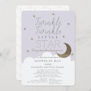Twinkle Little Star Lila Baby shower per post Kaart